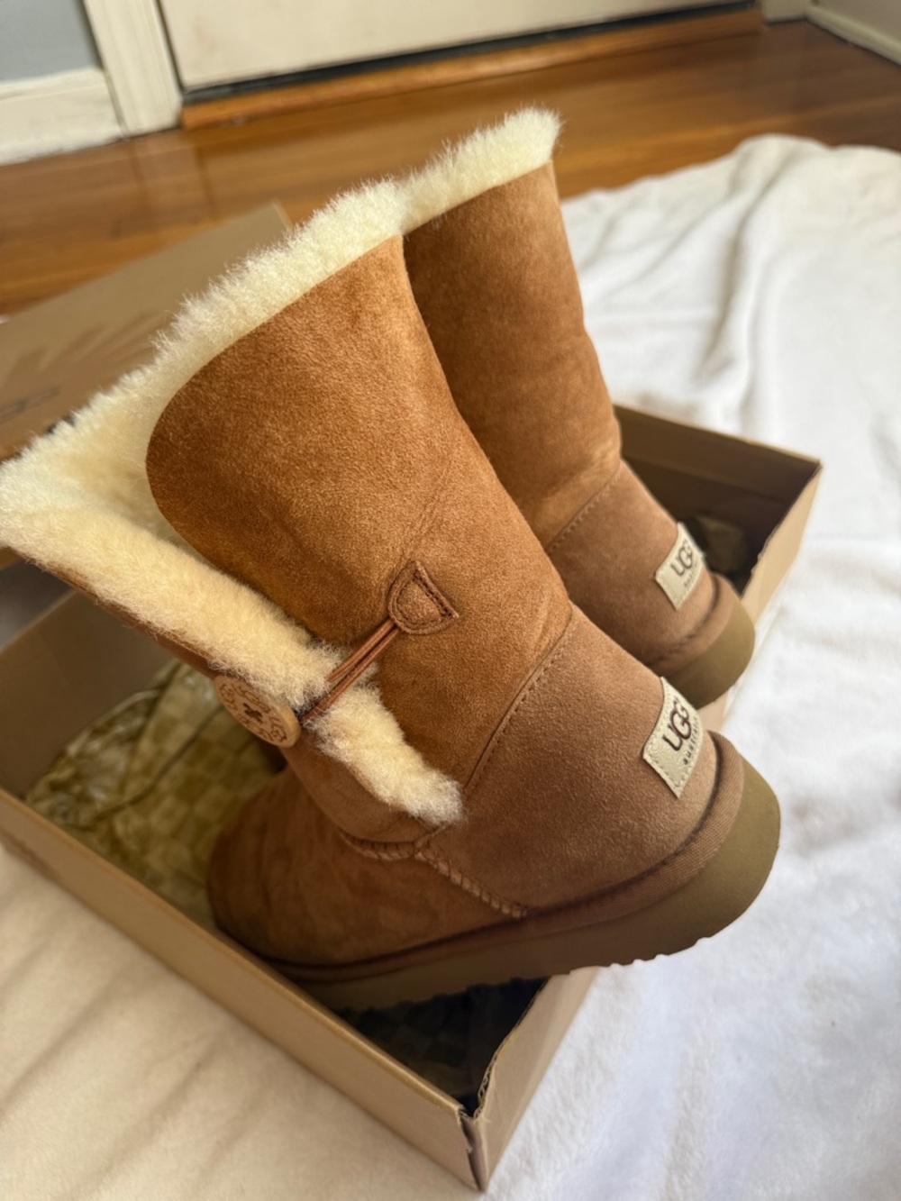 UGG Chestnut Suede Button Mid-Calf Shearling Boots - Picture 7 of 7